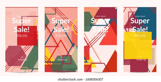 Abstract geometric texture. Mid century modern  design with geometric shapes transparent and overlapping. Retro colors. Social media template retro geometry vintage style.