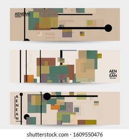 Abstract geometric texture. Mid century modern  design with geometric shapes transparent and overlapping. Retro colors. Banner template retro geometry vintage style.