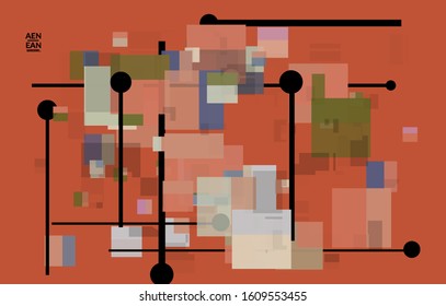 Abstract geometric texture. Mid century modern  design with geometric shapes transparent and overlapping. Retro colors. Webpage template retro geometry vintage style.