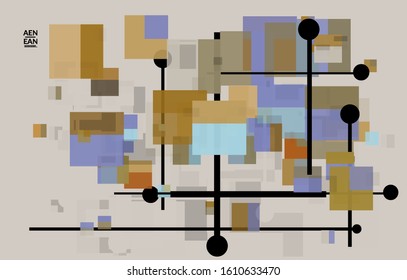 Abstract geometric texture. Mid century modern  design with geometric shapes transparent and overlapping. Retro colors. Webpage template retro geometry vintage style.