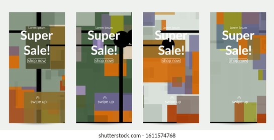 Abstract geometric texture. Mid century modern  design with geometric shapes transparent and overlapping. Retro colors. Social media template retro geometry vintage style.