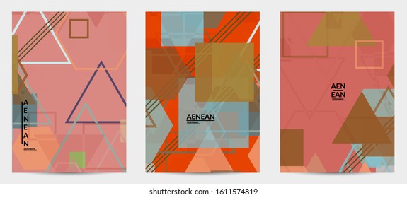 Abstract geometric texture. Mid century modern  design with geometric shapes transparent and overlapping. Retro colors. Flyer template retro geometry vintage style.