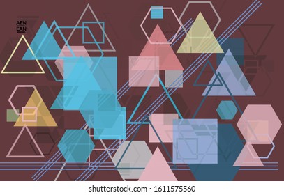 Abstract geometric texture. Mid century modern  design with geometric shapes transparent and overlapping. Retro colors. Webpage template retro geometry vintage style.