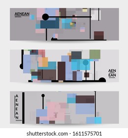 Abstract geometric texture. Mid century modern  design with geometric shapes transparent and overlapping. Retro colors. Banner template retro geometry vintage style.