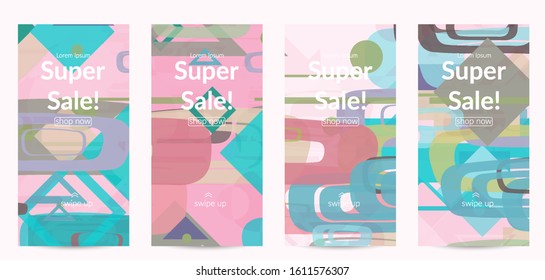 Abstract geometric texture. Mid century modern  design with geometric shapes transparent and overlapping. Retro colors. Social media template retro geometry vintage style.