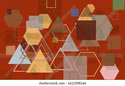 Abstract geometric texture. Mid century modern  design with geometric shapes transparent and overlapping. Retro colors. Webpage template retro geometry vintage style.