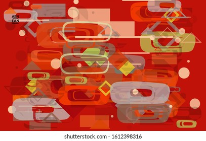 Abstract geometric texture. Mid century modern  design with geometric shapes transparent and overlapping. Retro colors. Webpage template retro geometry vintage style.