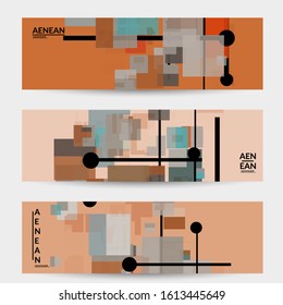 Abstract geometric texture. Mid century modern  design with geometric shapes transparent and overlapping. Retro colors. Banner template retro geometry vintage style.