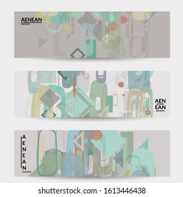 Abstract geometric texture. Mid century modern  design with geometric shapes transparent and overlapping. Retro colors. Banner template retro geometry vintage style.