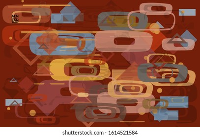 Abstract geometric texture. Mid century modern  design with geometric shapes transparent and overlapping. Retro colors. Webpage template retro geometry vintage style.