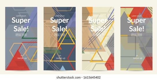 Abstract geometric texture. Mid century modern  design with geometric shapes transparent and overlapping. Retro colors. Social media template retro geometry vintage style.