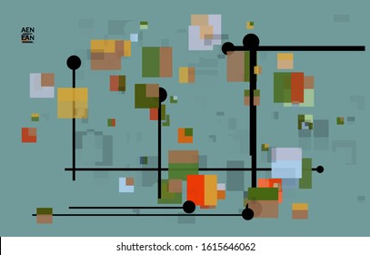 Abstract geometric texture. Mid century modern  design with geometric shapes transparent and overlapping. Retro colors. Webpage template retro geometry vintage style.