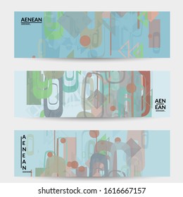 Abstract geometric texture. Mid century modern  design with geometric shapes transparent and overlapping. Retro colors. Banner template retro geometry vintage style.