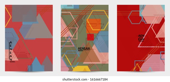Abstract geometric texture. Mid century modern  design with geometric shapes transparent and overlapping. Retro colors. Flyer template retro geometry vintage style.