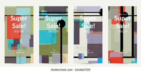 Abstract geometric texture. Mid century modern  design with geometric shapes transparent and overlapping. Retro colors. Social media template retro geometry vintage style.