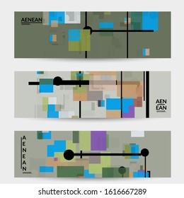 Abstract geometric texture. Mid century modern  design with geometric shapes transparent and overlapping. Retro colors. Banner template retro geometry vintage style.