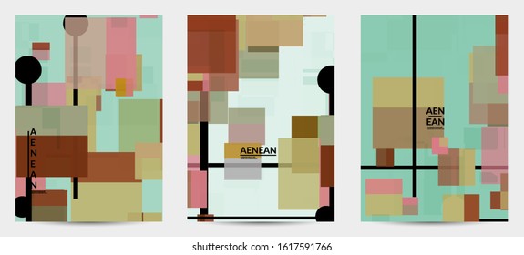 Abstract geometric texture. Mid century modern  design with geometric shapes transparent and overlapping. Retro colors. Flyer template retro geometry vintage style.