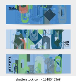 Abstract geometric texture. Mid century modern  design with geometric shapes transparent and overlapping. Retro colors. Banner template retro geometry vintage style.