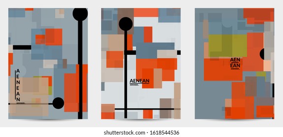 Abstract geometric texture. Mid century modern  design with geometric shapes transparent and overlapping. Retro colors. Flyer template retro geometry vintage style.