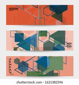 Abstract geometric texture. Mid century modern  design with geometric shapes transparent and overlapping. Retro colors. Banner template retro geometry vintage style.