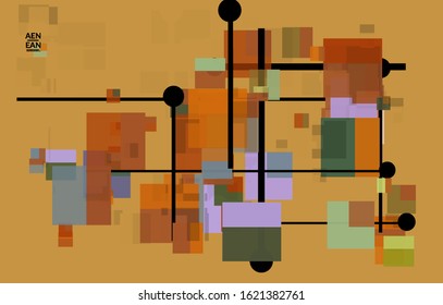 Abstract geometric texture. Mid century modern  design with geometric shapes transparent and overlapping. Retro colors. Webpage template retro geometry vintage style.