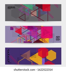 Abstract geometric texture. Mid century modern  design with geometric shapes transparent and overlapping. Retro colors. Banner template retro geometry vintage style.