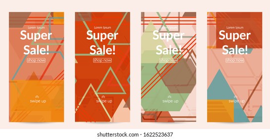 Abstract geometric texture. Mid century modern  design with geometric shapes transparent and overlapping. Retro colors. Social media template retro geometry vintage style.