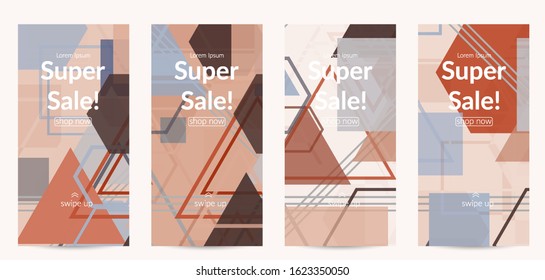 Abstract geometric texture. Mid century modern  design with geometric shapes transparent and overlapping. Retro colors. Social media template retro geometry vintage style.