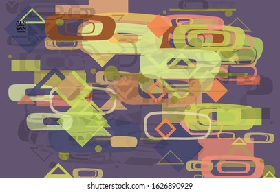 Abstract geometric texture. Mid century modern  design with geometric shapes transparent and overlapping. Retro colors. Webpage template retro geometry vintage style.