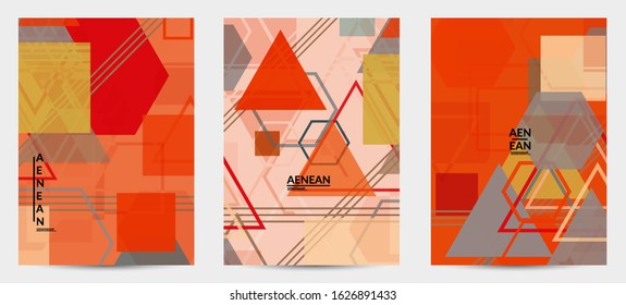 Abstract geometric texture. Mid century modern  design with geometric shapes transparent and overlapping. Retro colors. Flyer template retro geometry vintage style.