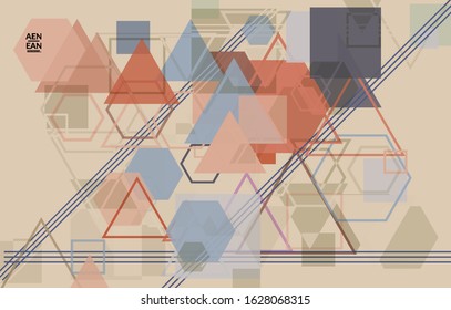Abstract geometric texture. Mid century modern  design with geometric shapes transparent and overlapping. Retro colors. Webpage template retro geometry vintage style.
