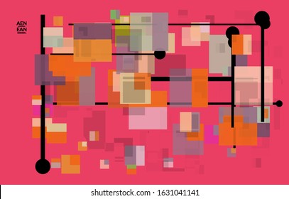 Abstract geometric texture. Mid century modern  design with geometric shapes transparent and overlapping. Retro colors. Webpage template retro geometry vintage style.