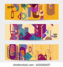 Abstract geometric texture. Mid century modern  design with geometric shapes transparent and overlapping. Retro colors. Banner template retro geometry vintage style.