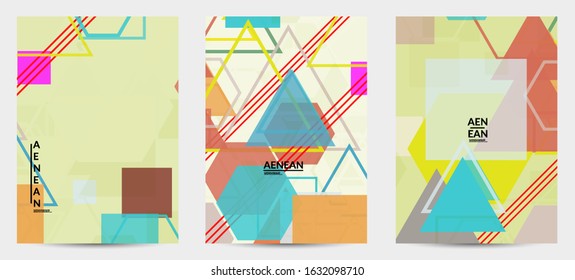 Abstract geometric texture. Mid century modern  design with geometric shapes transparent and overlapping. Retro colors. Flyer template retro geometry vintage style.