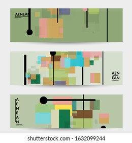 Abstract geometric texture. Mid century modern  design with geometric shapes transparent and overlapping. Retro colors. Banner template retro geometry vintage style.