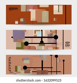 Abstract geometric texture. Mid century modern  design with geometric shapes transparent and overlapping. Retro colors. Banner template retro geometry vintage style.