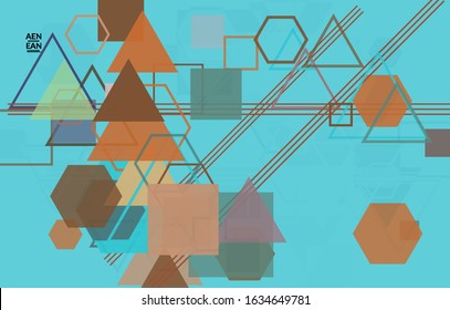 Abstract geometric texture. Mid century modern  design with geometric shapes transparent and overlapping. Retro colors. Webpage template retro geometry vintage style.