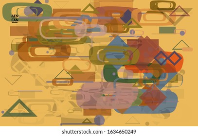 Abstract geometric texture. Mid century modern  design with geometric shapes transparent and overlapping. Retro colors. Webpage template retro geometry vintage style.