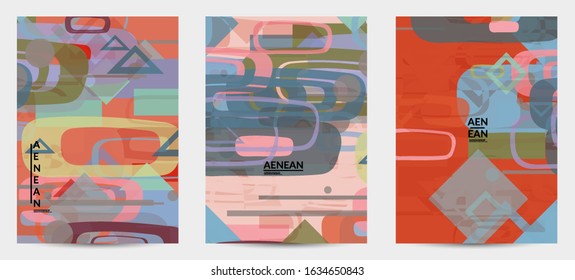Abstract geometric texture. Mid century modern  design with geometric shapes transparent and overlapping. Retro colors. Flyer template retro geometry vintage style.