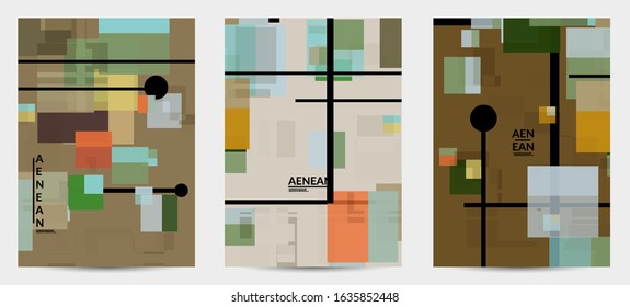 Abstract geometric texture. Mid century modern  design with geometric shapes transparent and overlapping. Retro colors. Flyer template retro geometry vintage style.