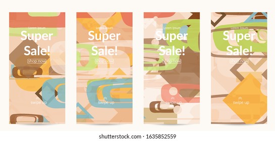 Abstract geometric texture. Mid century modern  design with geometric shapes transparent and overlapping. Retro colors. Social media template retro geometry vintage style.