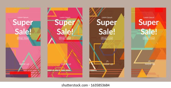 Abstract geometric texture. Mid century modern  design with geometric shapes transparent and overlapping. Retro colors. Social media template retro geometry vintage style.