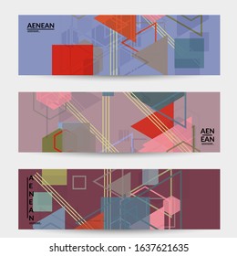 Abstract geometric texture. Mid century modern  design with geometric shapes transparent and overlapping. Retro colors. Banner template retro geometry vintage style.