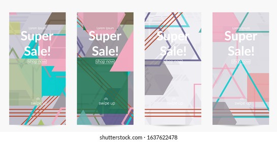 Abstract geometric texture. Mid century modern  design with geometric shapes transparent and overlapping. Retro colors. Social media template retro geometry vintage style.