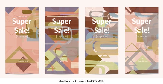 Abstract geometric texture. Mid century modern  design with geometric shapes transparent and overlapping. Retro colors. Social media template retro geometry vintage style.