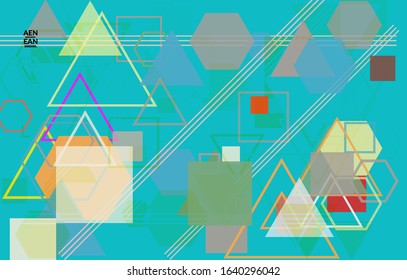 Abstract geometric texture. Mid century modern  design with geometric shapes transparent and overlapping. Retro colors. Webpage template retro geometry vintage style.