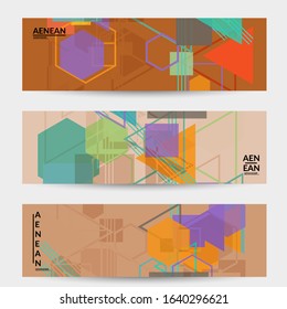 Abstract geometric texture. Mid century modern  design with geometric shapes transparent and overlapping. Retro colors. Banner template retro geometry vintage style.