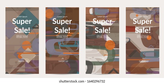 Abstract geometric texture. Mid century modern  design with geometric shapes transparent and overlapping. Retro colors. Social media template retro geometry vintage style.