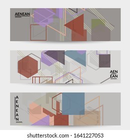 Abstract geometric texture. Mid century modern design with geometric shapes transparent and overlapping. Retro colors. Banner template retro geometry vintage style.
