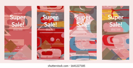 Abstract geometric texture. Mid century modern  design with geometric shapes transparent and overlapping. Retro colors. Social media template retro geometry vintage style.